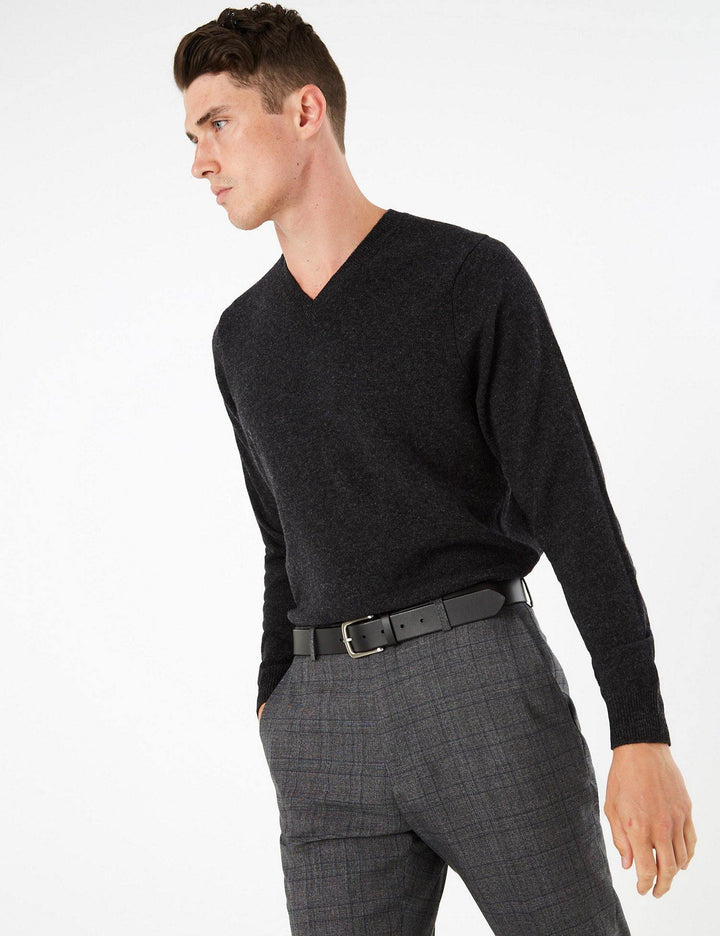 M&S Mens Lambswool V-Neck L/S Jersey T30/2653M