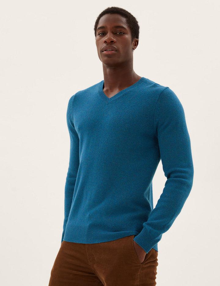 M&S Mens Lambswool V-Neck L/S Jersey T30/2653M