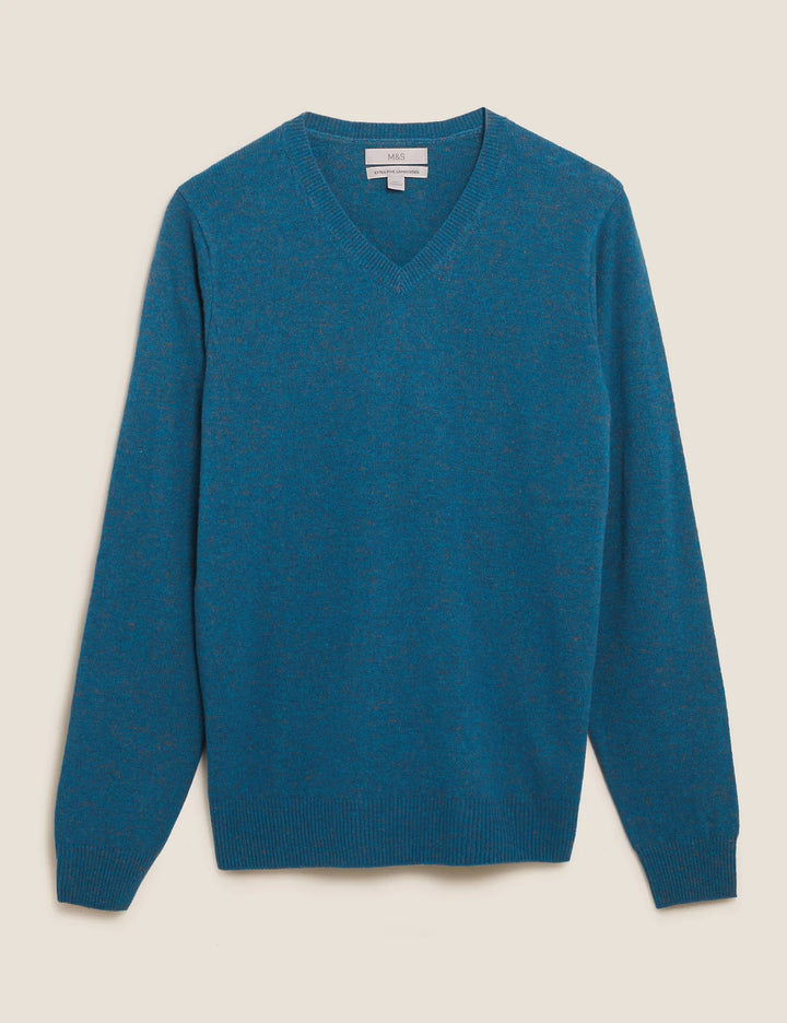 M&S Mens Lambswool V-Neck L/S Jersey T30/2653M