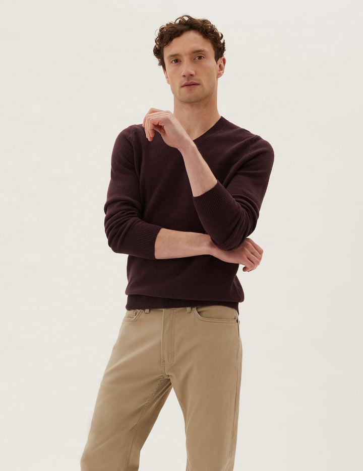 M&S Mens Lambswool V-Neck L/S Jersey T30/2653M