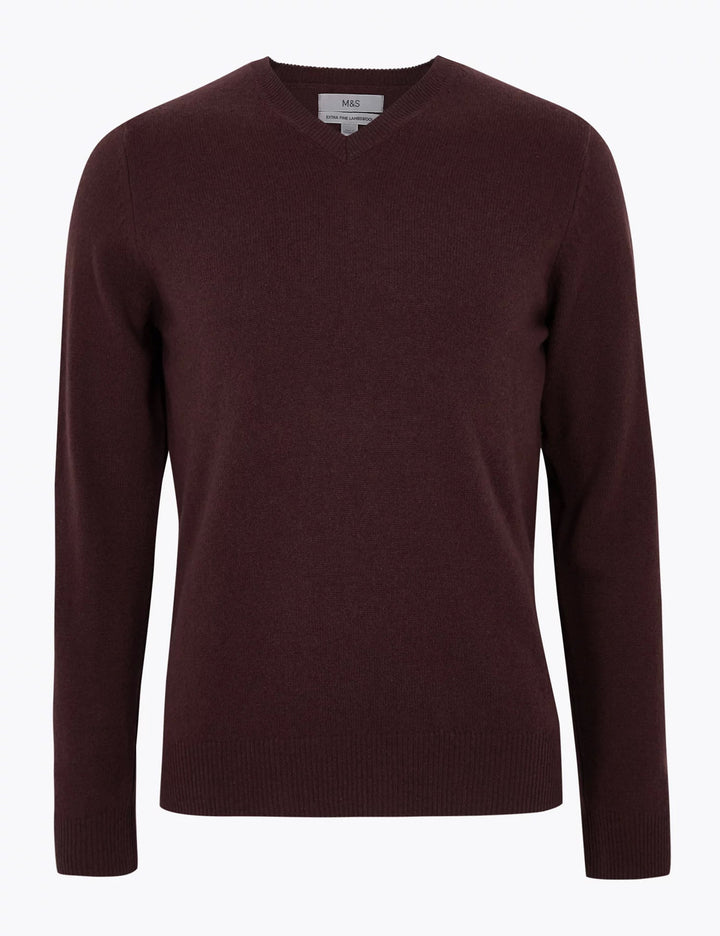 M&S Mens Lambswool V-Neck L/S Jersey T30/2653M