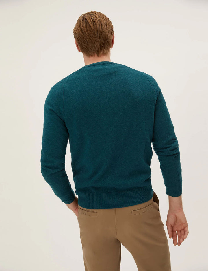 M&S Mens Lambswool V-Neck L/S Jersey T30/2653M