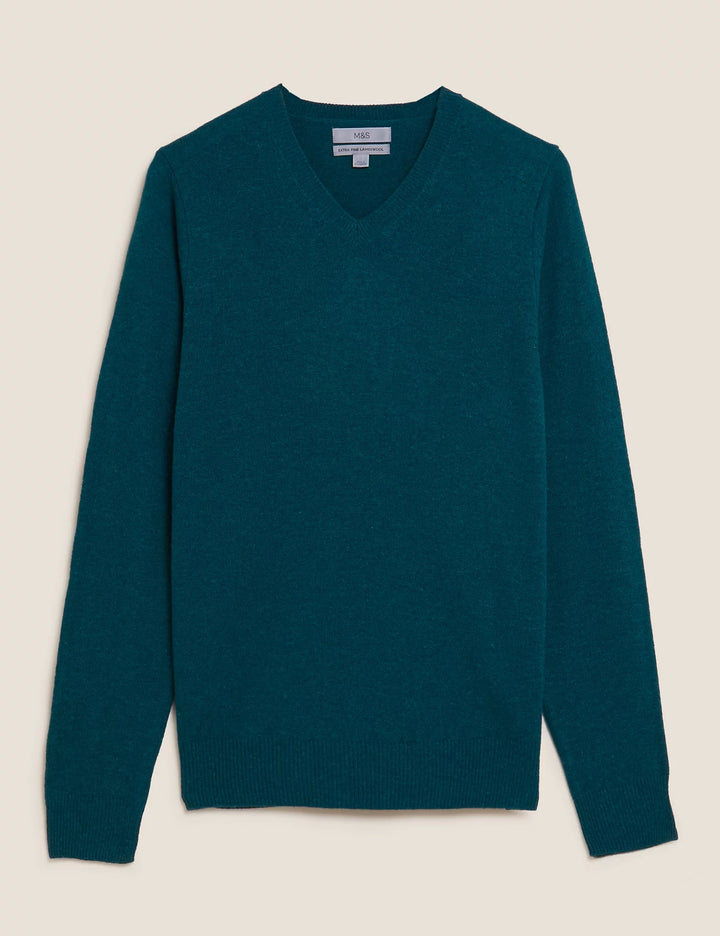 M&S Mens Lambswool V-Neck L/S Jersey T30/2653M