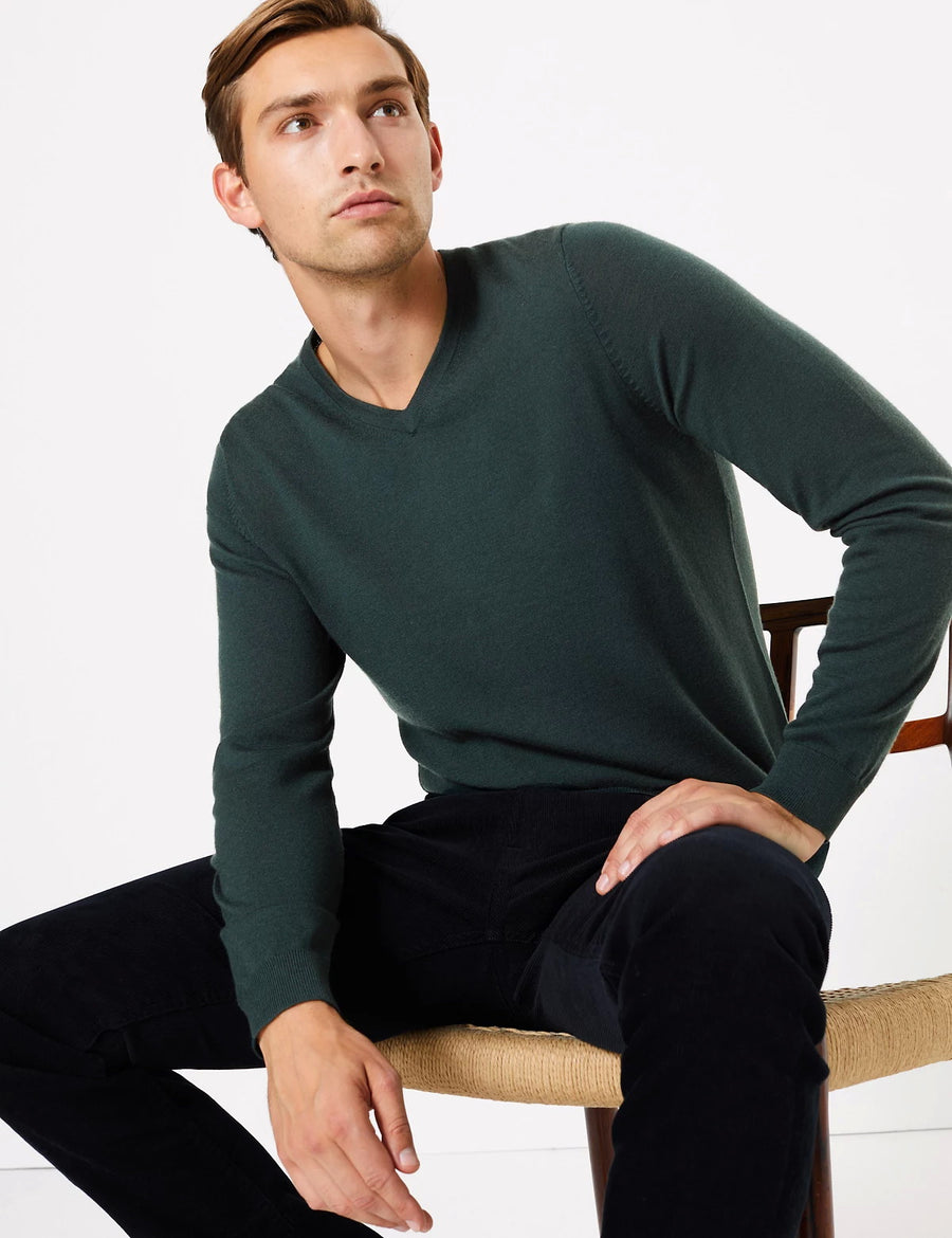 M&S Mens Marinowool V-Neck L/S Jersey T30/3635