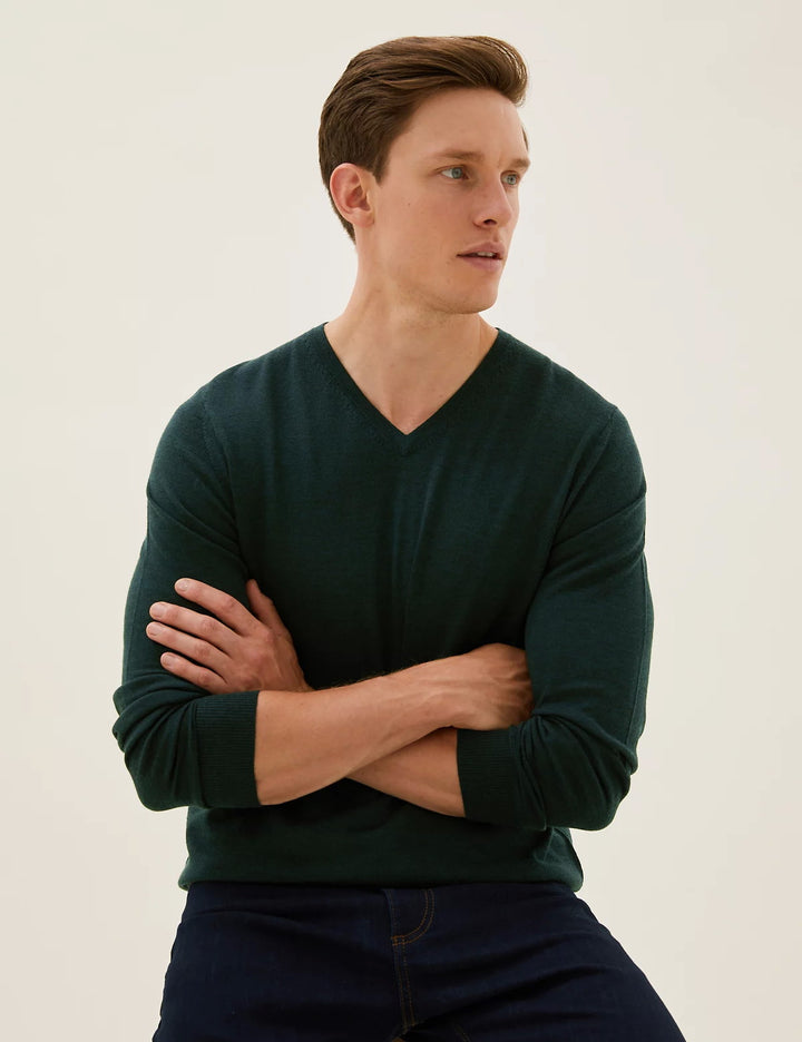 M&S Mens Merinowool V-Neck Jumper T30/3637M