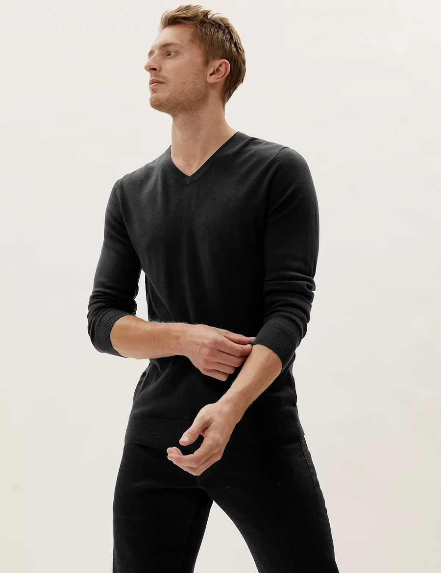 M&S Mens Merinowool V-Neck Jumper T30/3637M