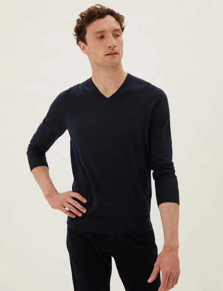 M&S Mens Merinowool V-Neck Jumper T30/3637M