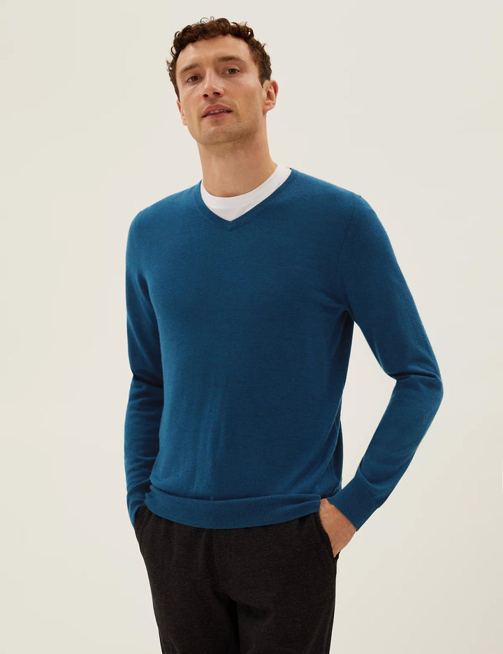 M&S Mens Merinowool V-Neck Jumper T30/3637M