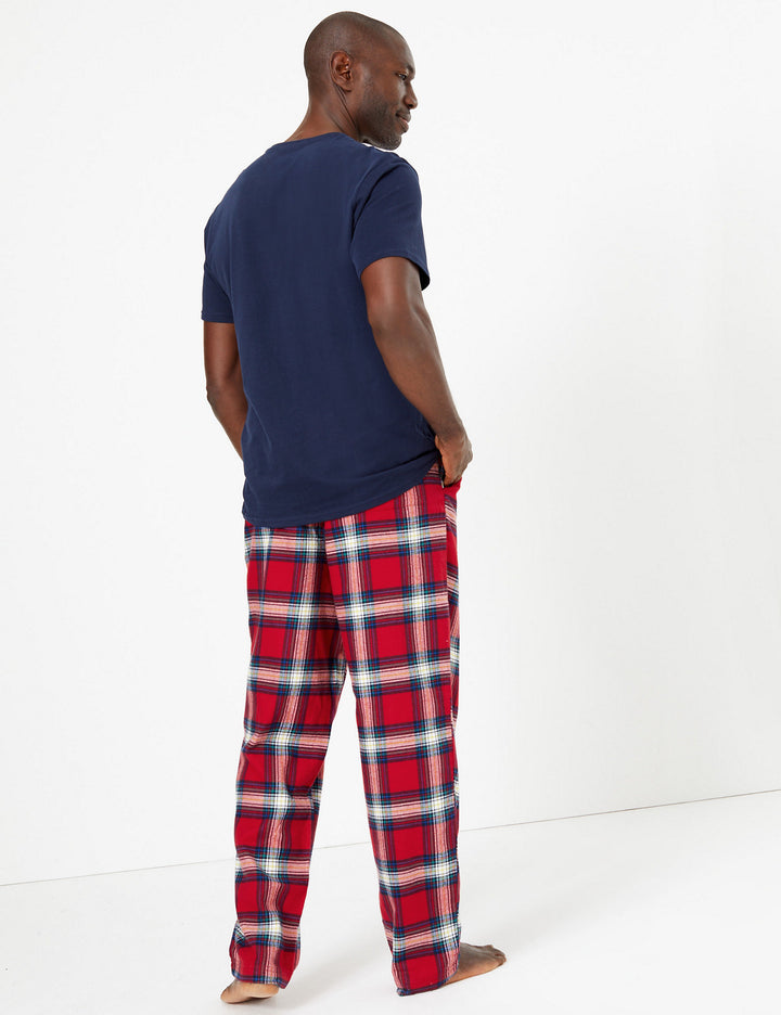 M&S Mens Knitted Check Cotton Pajama T07/3211
