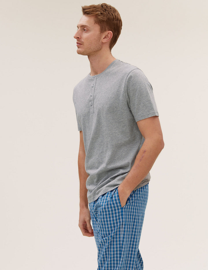 M&S Mens Woven Cotton Pajama & S/S T-Shirt T07/3174