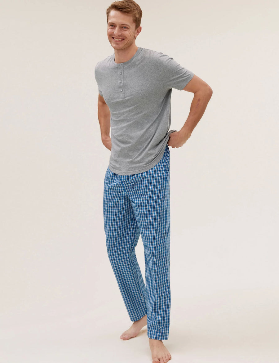 M&S Mens Woven Cotton Pajama & S/S T-Shirt T07/3174