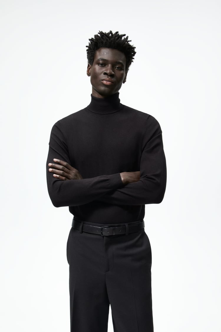 High Neck Zara Crew Neck Jumper PLAIN KNIT SWEATER Light Green