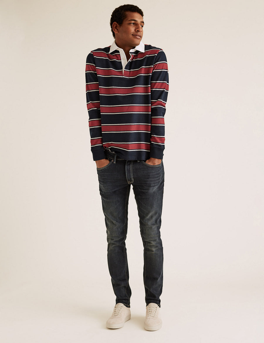 M&S Men L/S Cotton Striper Polo T28/2701M