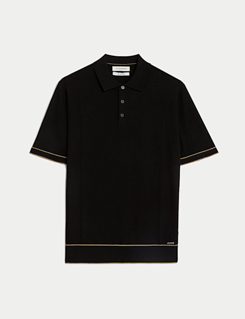 M&S Men S/S Cotton Silk Polo T30/1619 (Black)