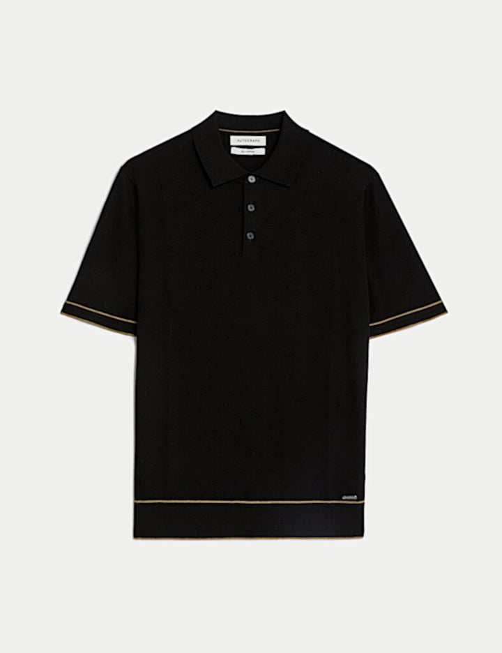 M&S Men S/S Cotton Silk Polo T30/1619 (Black)