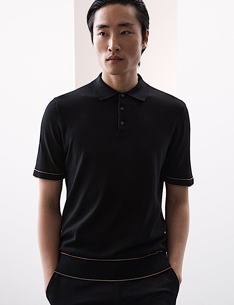 M&S Men S/S Cotton Silk Polo T30/1619 (Black)