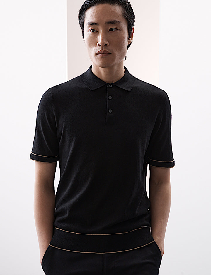 M&S Men S/S Cotton Silk Polo T30/1619 (Black)