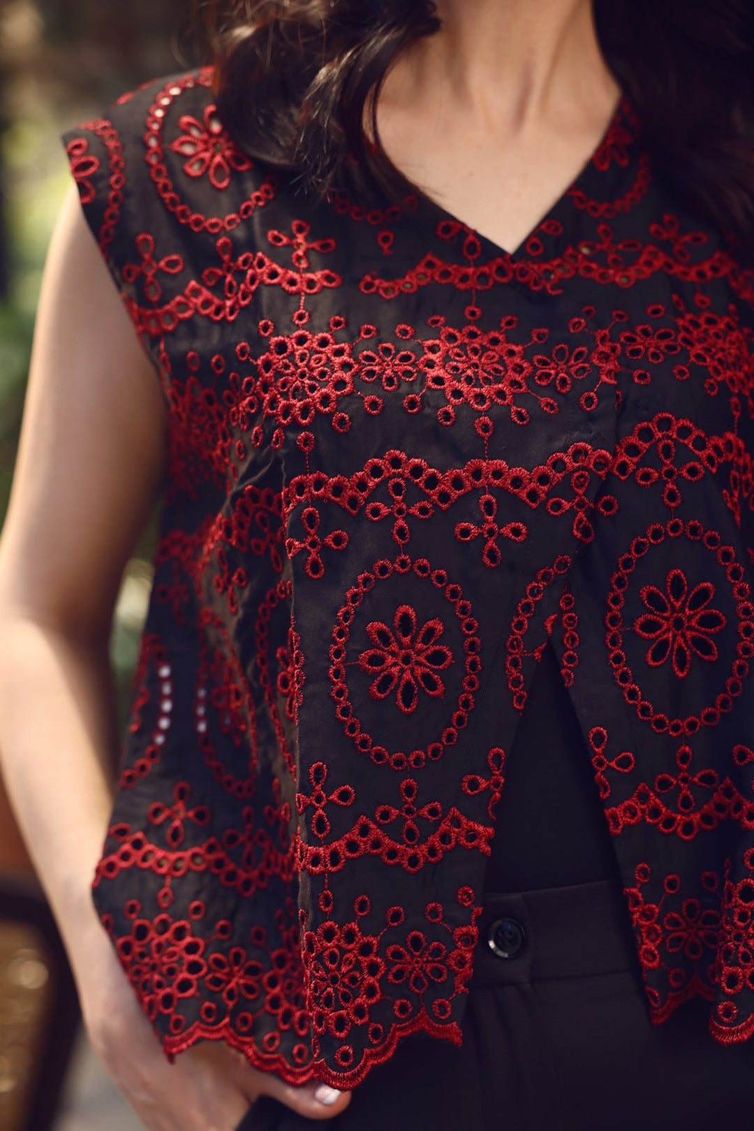 Elegant V-Neck Top with Embroidery Detailing