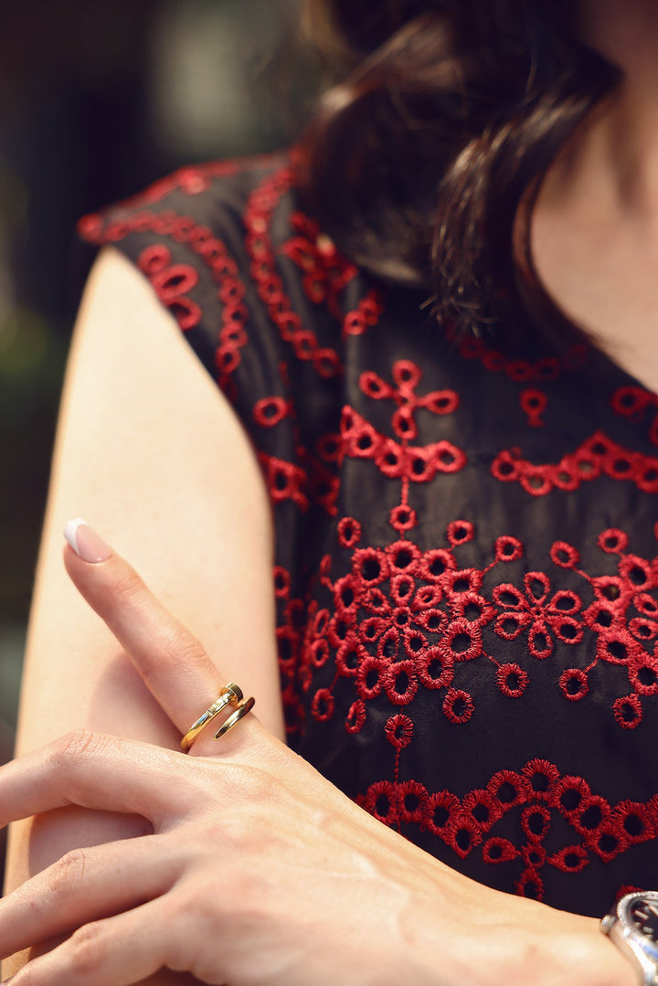 Elegant V-Neck Top with Embroidery Detailing