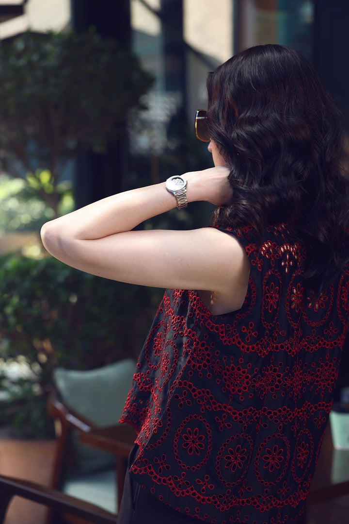 Elegant V-Neck Top with Embroidery Detailing