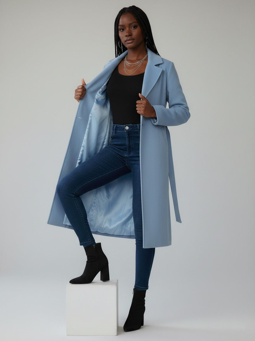 LaDonna Ladies Double Buttons Double Breast Long Coat With Belt 70462