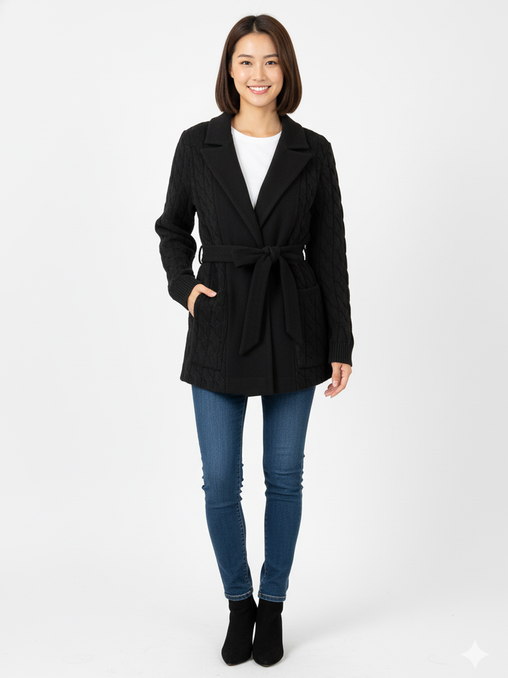 Ayda Ladies Cabel Knit Coat With Belt 8034