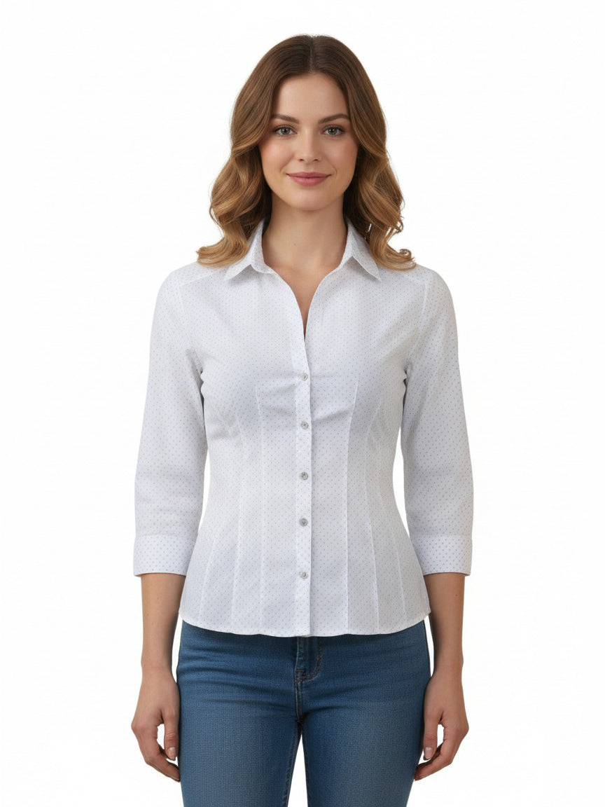 H&M Casual 3QTR Shirt With Grey Polka Dots