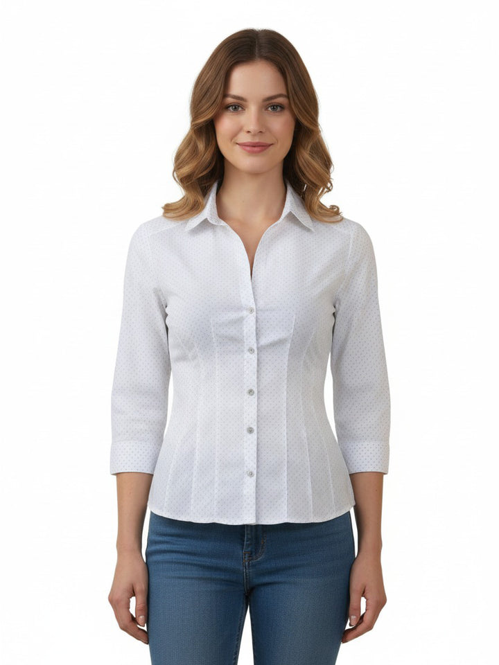 H&M Casual 3QTR Shirt With Grey Polka Dots