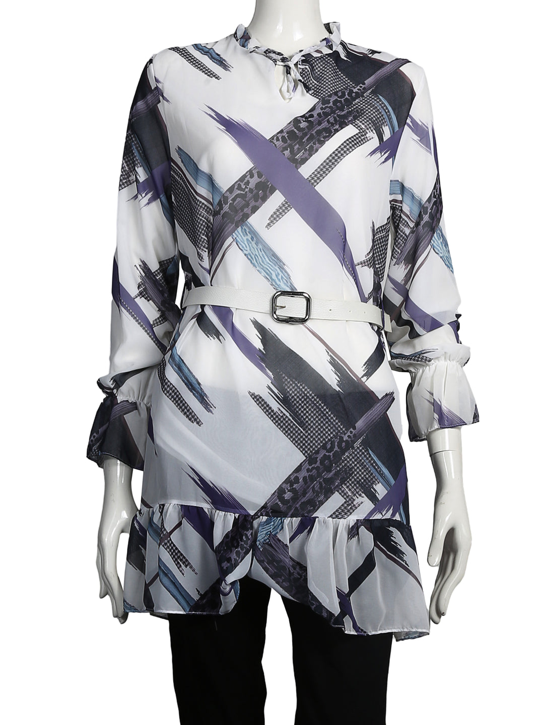 Nifty Ladies L/S Belted (Printed) Top