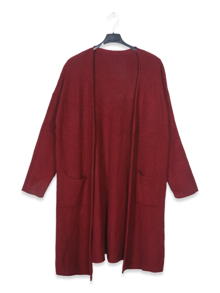 Glossy Uk Ladies F/O L/S Cardigan With Pockets 8044 (Maroon)