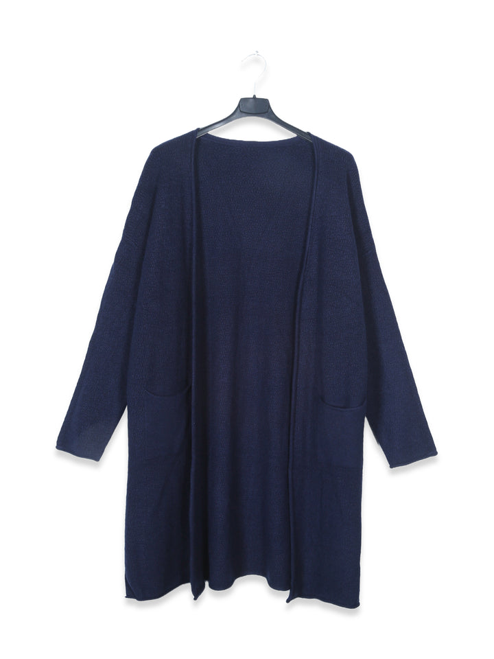 Glossy Uk Ladies F/O L/S Cardigan With Pockets 8044 (Navy)