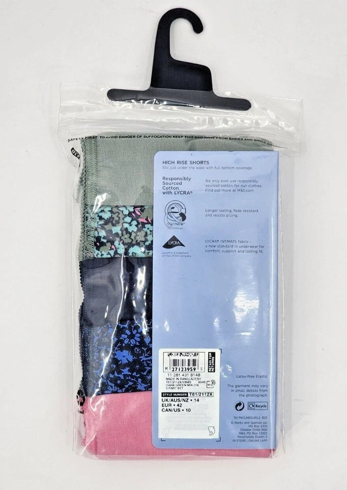 M&S High Rise Shorts 5 Pack Panty T61/2112X (Dark Green)