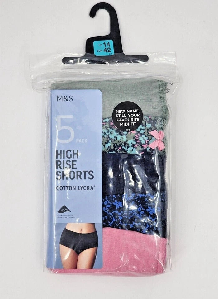 M&S High Rise Shorts 5 Pack Panty T61/2112X (Dark Green)