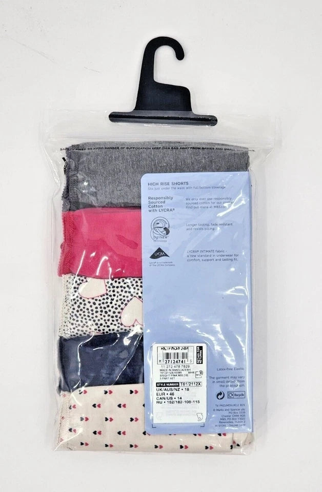 M&S High Rise Shorts 5 Pack Panty T61/2112X (Pink Mix)