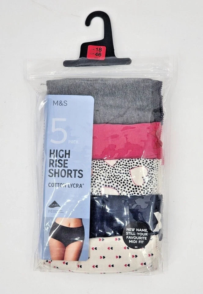 M&S High Rise Shorts 5 Pack Panty T61/2112X (Pink Mix)