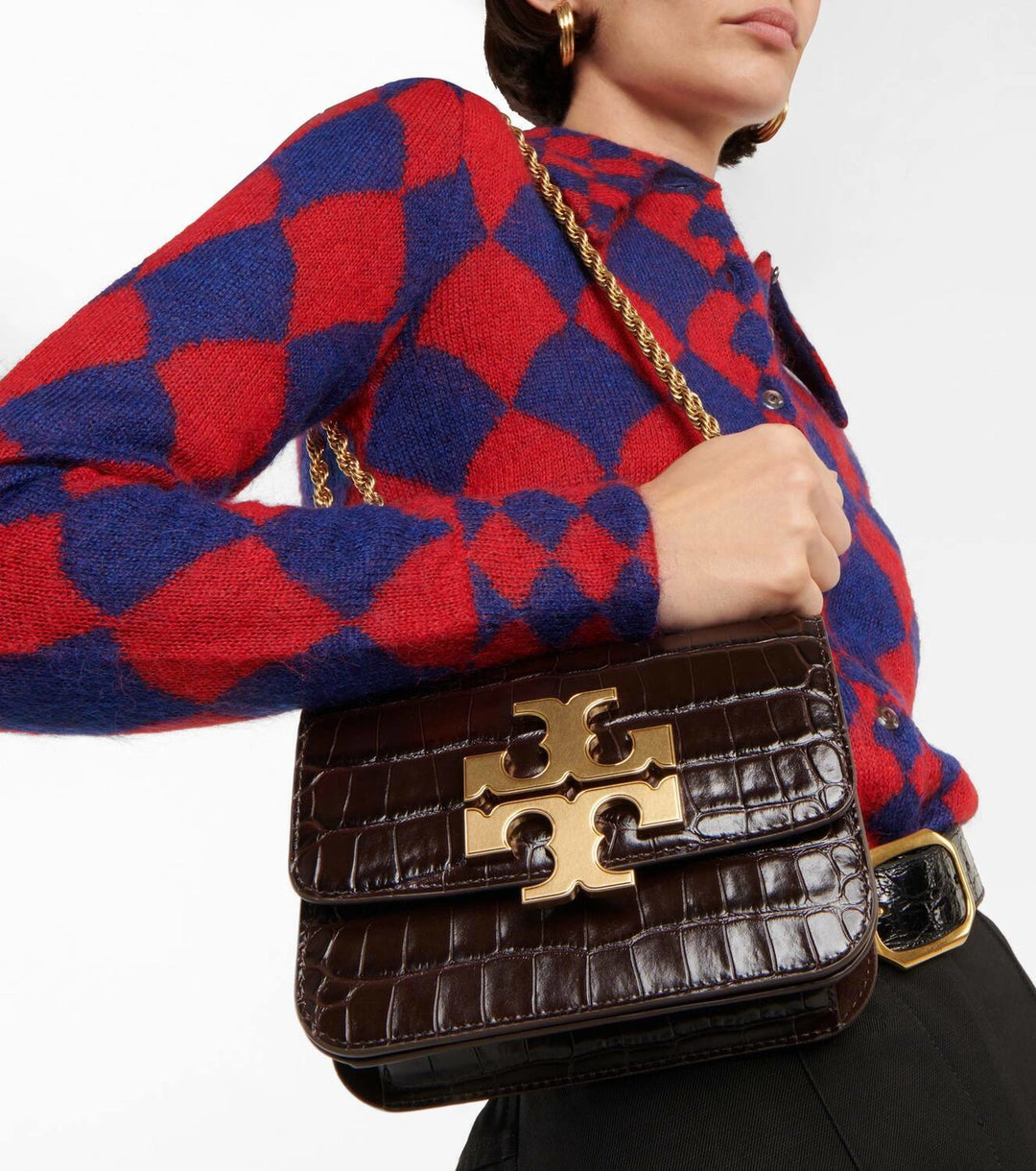Elanor Croc Embossed Bag Large Dark Mahagony