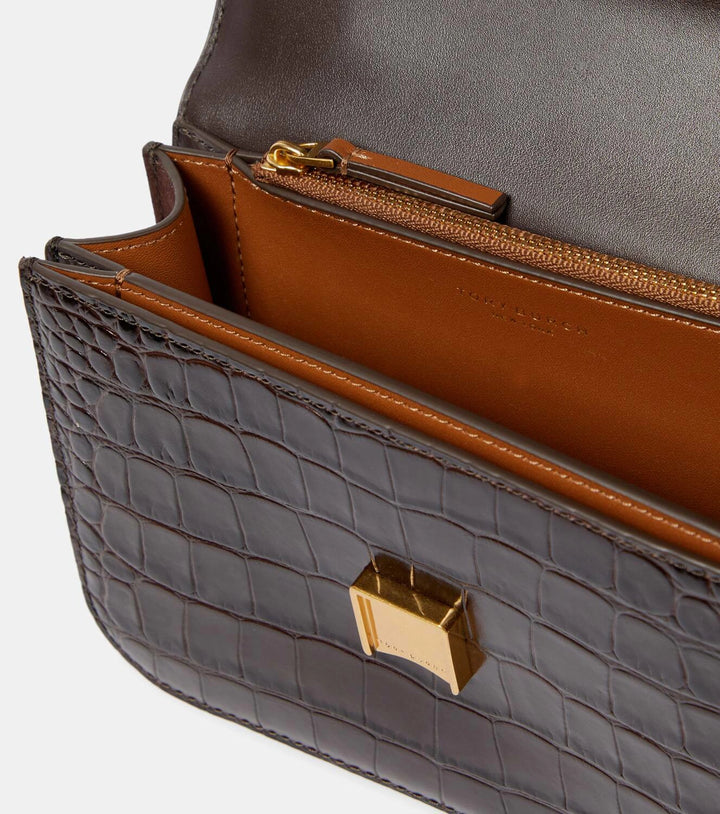 Elanor Croc Embossed Bag Large Dark Mahagony