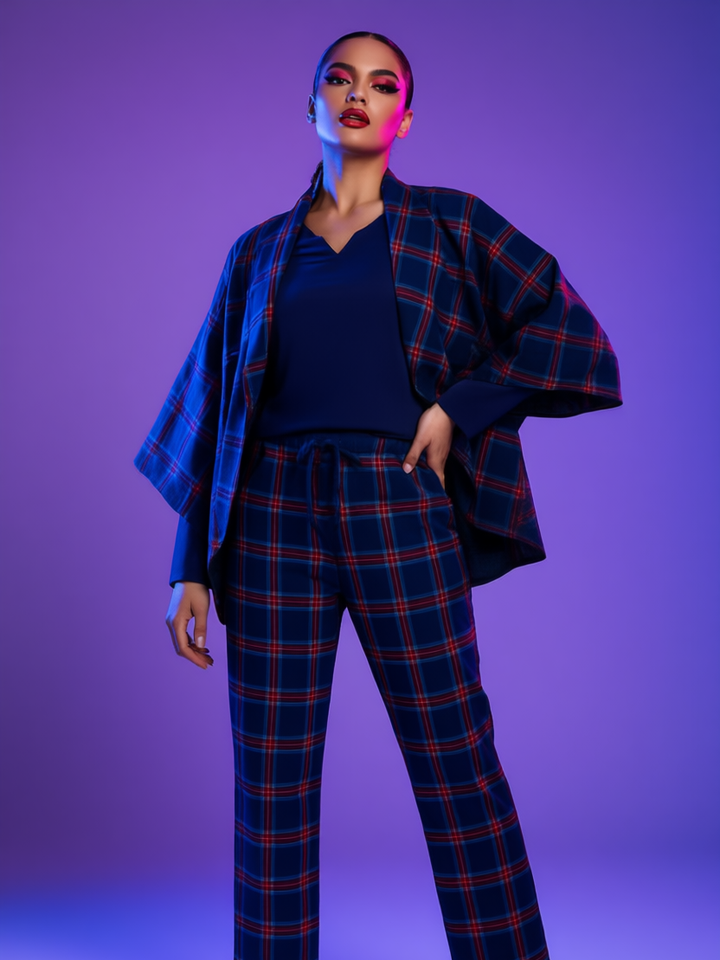 Liz Claiborne 3 Pcs Check Sleep Set (Navy)