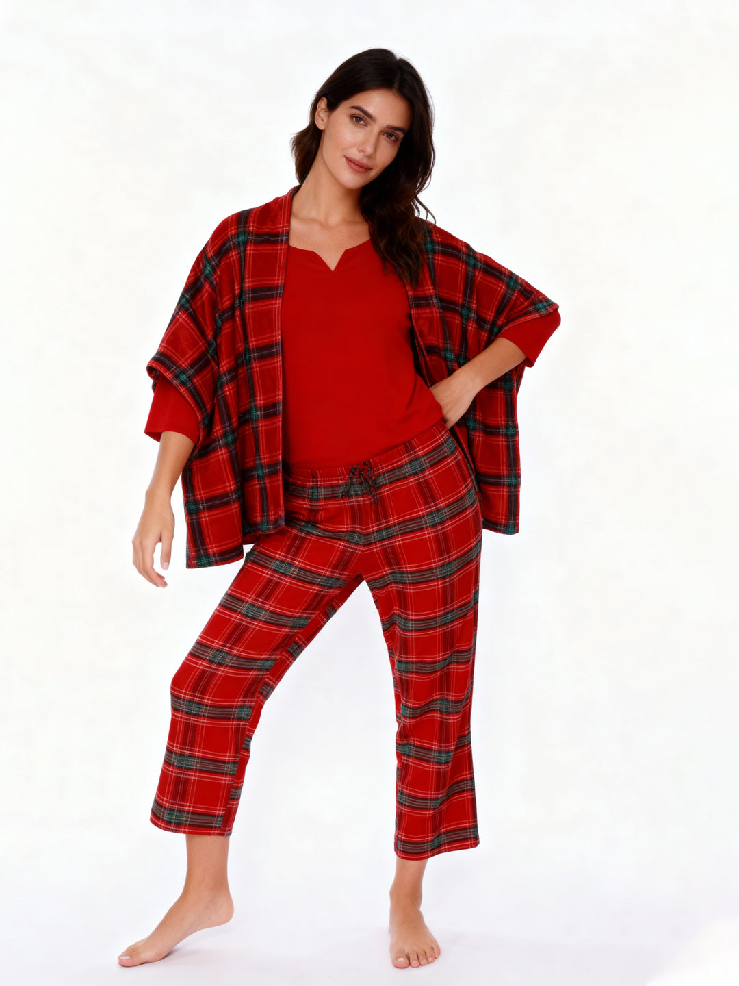 Liz Claiborne 3 Pcs Check Sleep Set (Red)