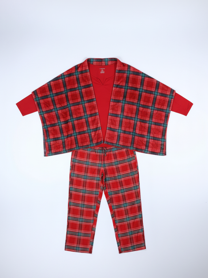 Liz Claiborne 3 Pcs Check Sleep Set (Red)