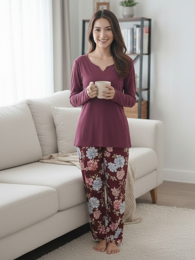 Liz Claiborne 3 Pcs Printed Sleep Set (Maroon)