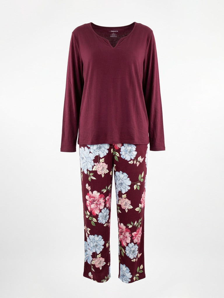 Liz Claiborne 3 Pcs Printed Sleep Set (Maroon)