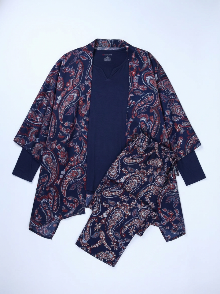 Liz Claiborne 3 Pcs Printed Sleep Set (Navy)