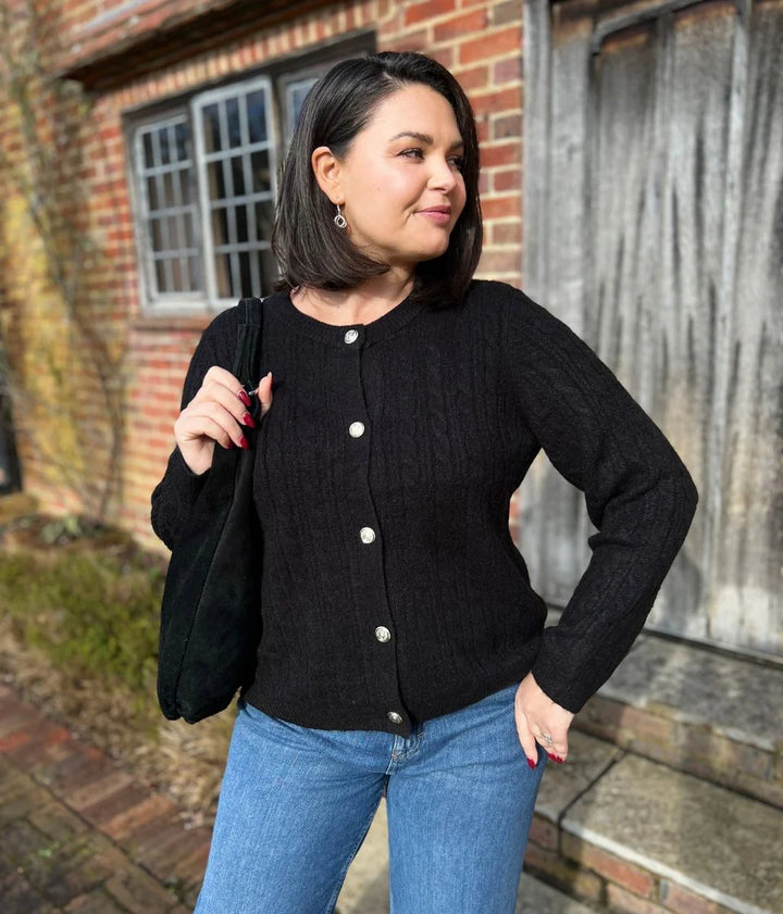 Tu Ladies Crew Neck Cardigan (Black)