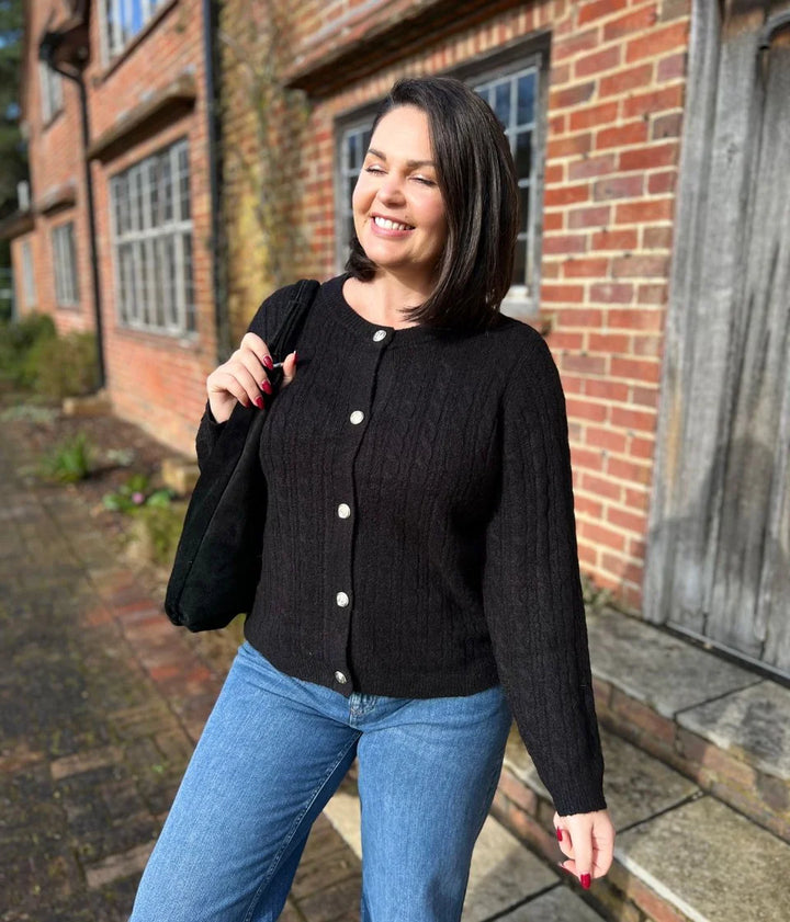 Tu Ladies Crew Neck Cardigan (Black)