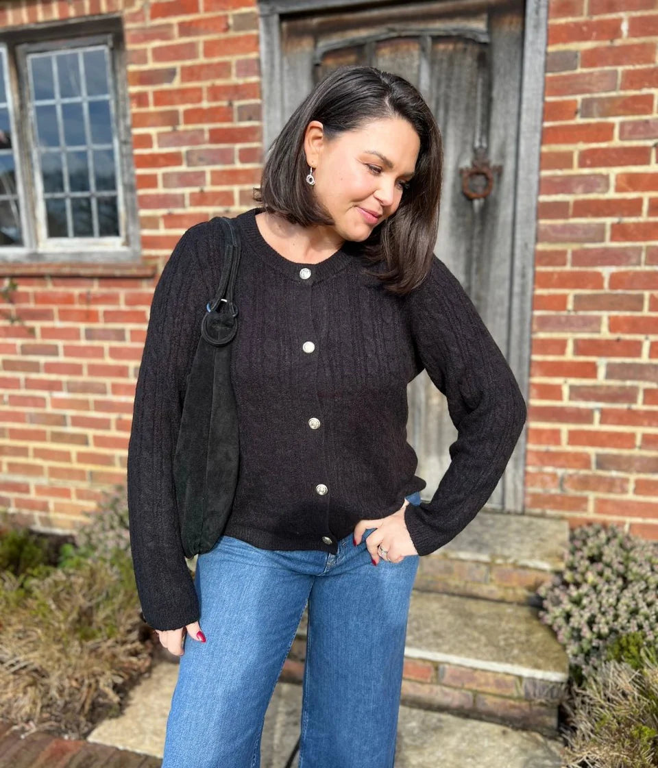 Tu Ladies Crew Neck Cardigan (Black)