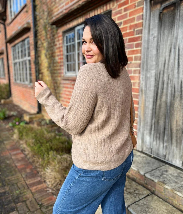 Tu Ladies Crew Neck Cardigan (Brown)