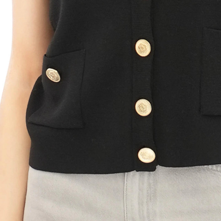 M&S Ladies Gold Button Short Sleeve Cardigan (Black)