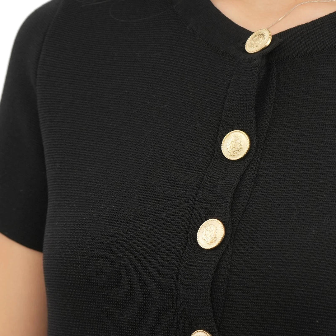 M&S Ladies Gold Button Short Sleeve Cardigan (Black)