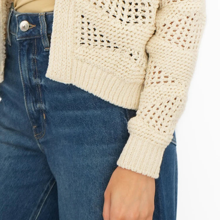 M&S Ladies Cotton Crochet L/S F/O Cardigan